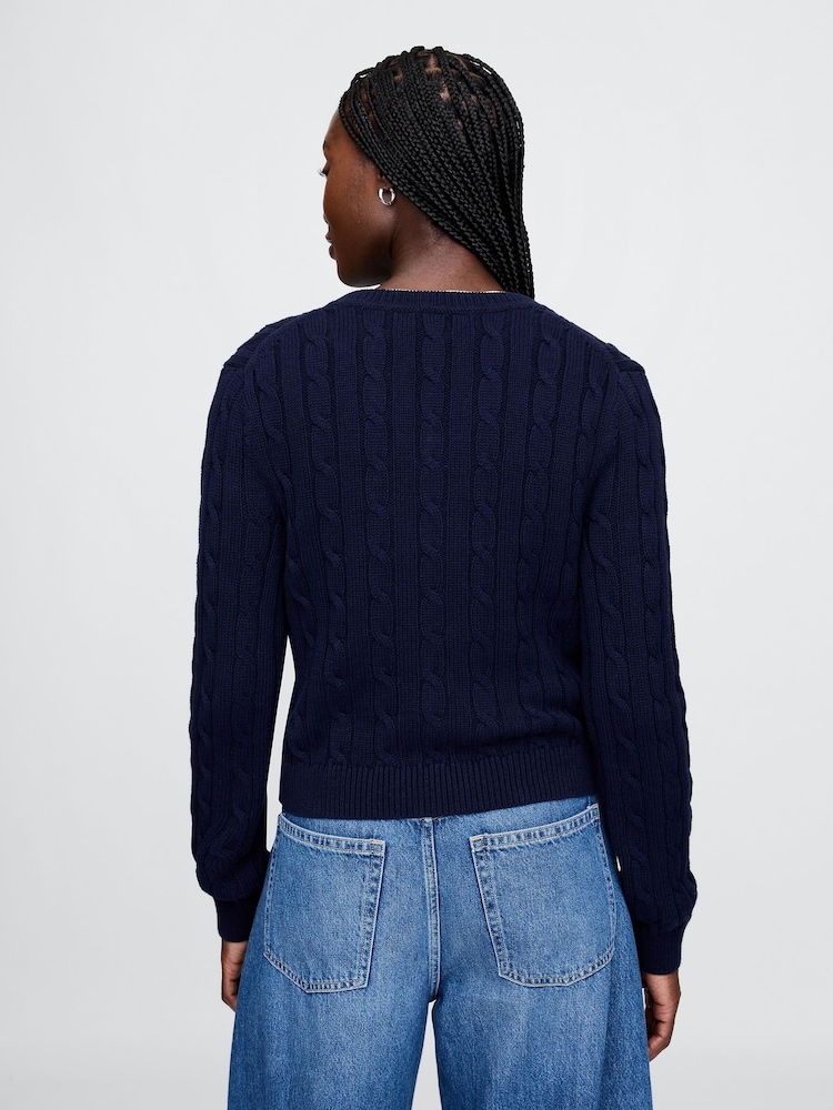 Gap Navy/Blue Classic Cable-Knit V Neck Jumper - Image 2 of 5