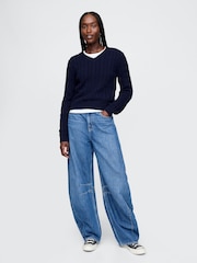 Gap Navy/Blue Classic Cable-Knit V Neck Jumper - Image 3 of 5