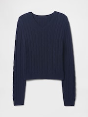Gap Navy/Blue Classic Cable-Knit V Neck Jumper - Image 4 of 5