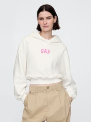 White & Fluro Pink - Gap Vintage Soft Logo Cropped Hoodie - Imagen 1 de 4