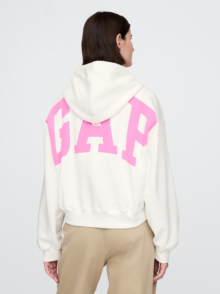 White & Fluro Pink - Gap Vintage Soft Logo Cropped Hoodie - Imagen 2 de 4