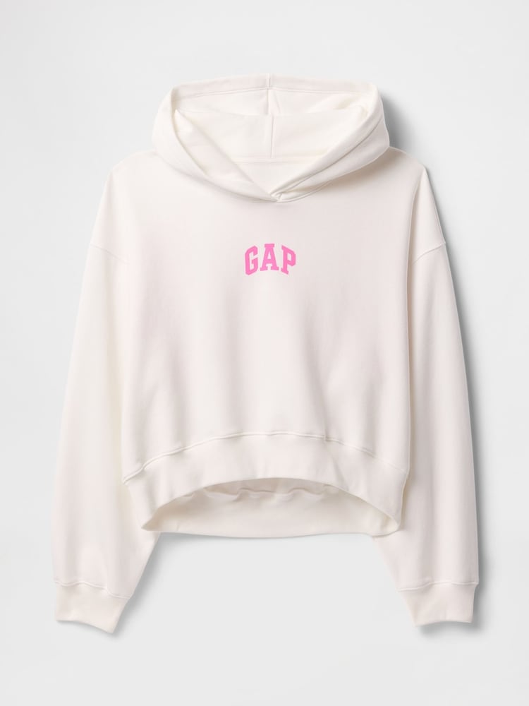 White & Fluro Pink - Gap Vintage Soft Logo Cropped Hoodie - Imagen 4 de 4