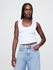 Gap White Ribbed Knit Cotton Stretch Scoop Vest - Image 1 of 4