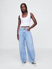Gap White Ribbed Knit Cotton Stretch Scoop Vest - Image 3 of 4