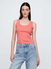 Gap Coral Pink Ribbed Knit Cotton Stretch Scoop Vest - Image 1 of 5