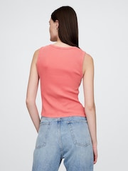 Gap Coral Pink Ribbed Knit Cotton Stretch Scoop Vest - Image 2 of 5