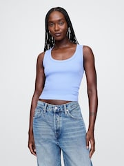 Gap Light Blue Ribbed Knit Cotton Stretch Scoop Vest - Image 1 of 5