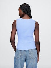 Gap Light Blue Ribbed Knit Cotton Stretch Scoop Vest - Image 2 of 5