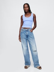 Gap Light Blue Ribbed Knit Cotton Stretch Scoop Vest - Image 3 of 5