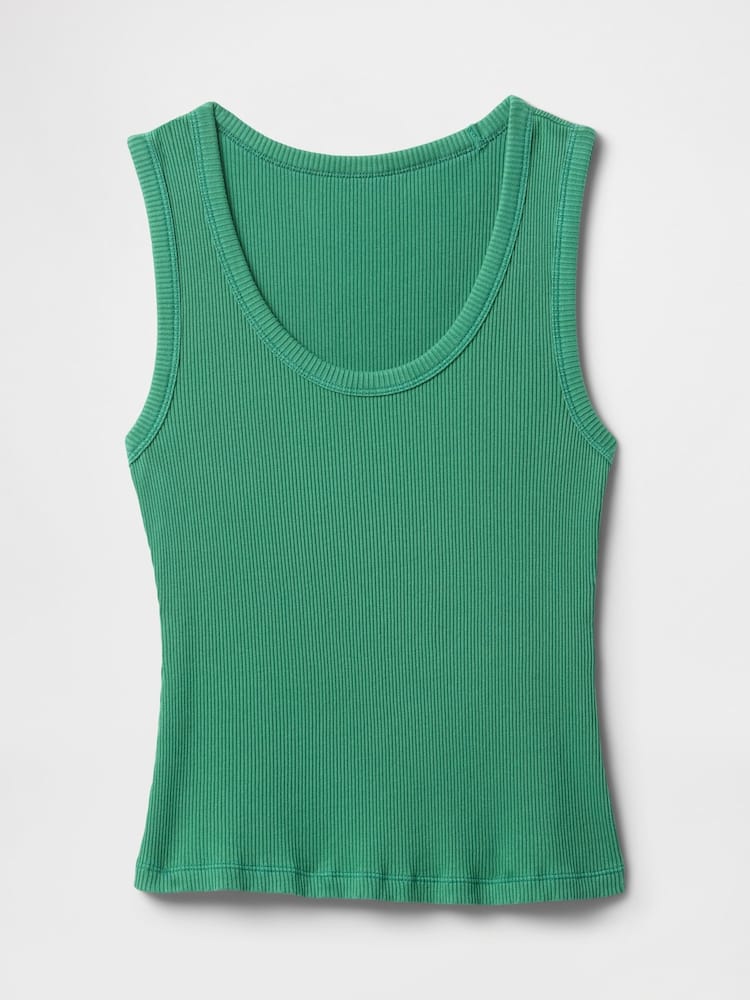 Gap Green Ribbed Knit Cotton Stretch Scoop Vest - Image 2 of 3