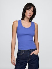 Gap Blue Ribbed Knit Cotton Stretch Scoop Vest - Image 1 of 4