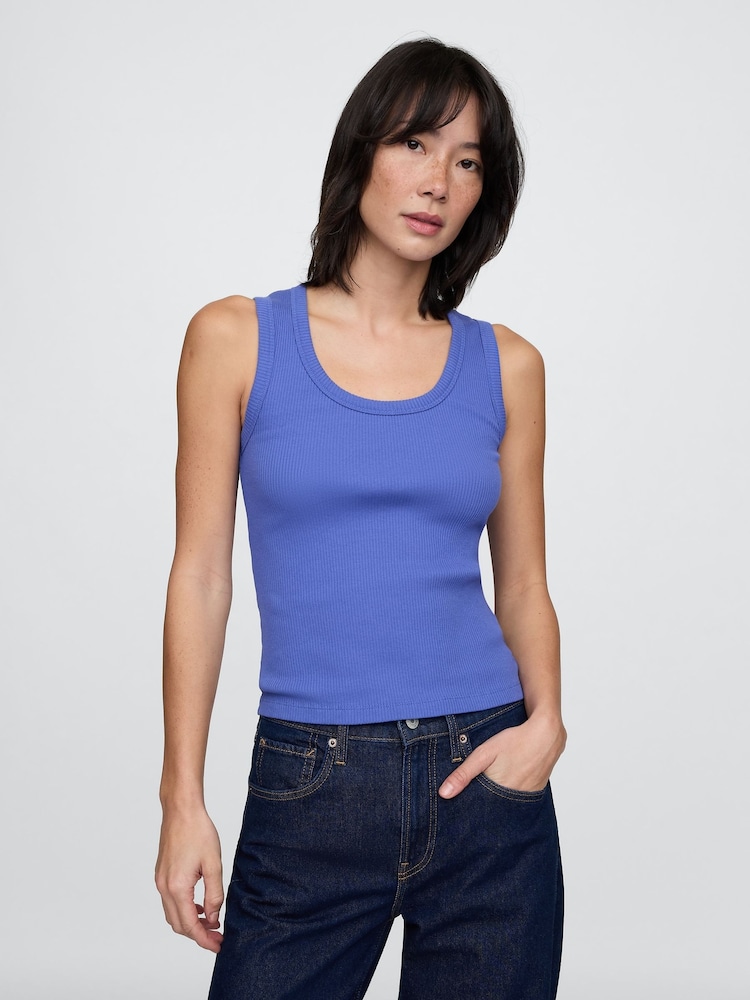 Gap Blue Ribbed Knit Cotton Stretch Scoop Vest - Image 1 of 4