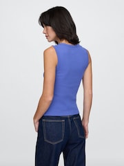 Gap Blue Ribbed Knit Cotton Stretch Scoop Vest - Image 2 of 4