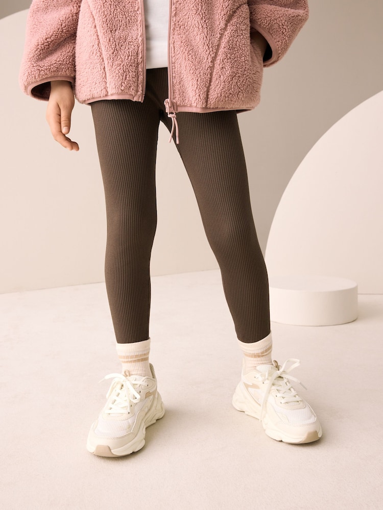 Schokoladenbraun - Nahtlose gerippte Leggings mit hoher Taille (3–16 Jahre) - Bild 1 von 4