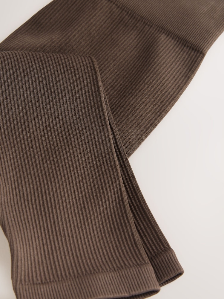 Schokoladenbraun - Nahtlose gerippte Leggings mit hoher Taille (3–16 Jahre) - Bild 8 von 8