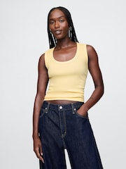 Gap Butter Yellow Ribbed Knit Cotton Stretch Scoop Vest - Image 1 of 5