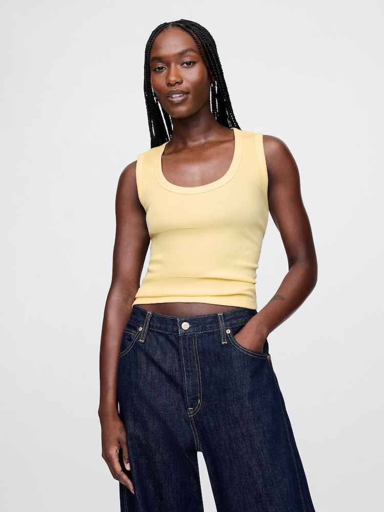Gap Butter Yellow Ribbed Knit Cotton Stretch Scoop Vest - Image 1 of 5