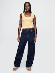 Gap Butter Yellow Ribbed Knit Cotton Stretch Scoop Vest - Image 3 of 5