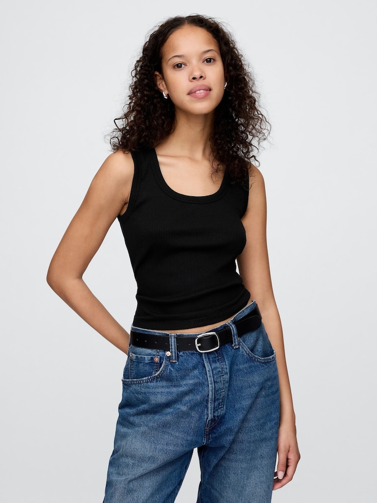 Gap Black Ribbed Knit Cotton Stretch Scoop Vest - Image 1 of 5