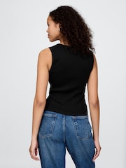Gap Black Ribbed Knit Cotton Stretch Scoop Vest - Image 2 of 5