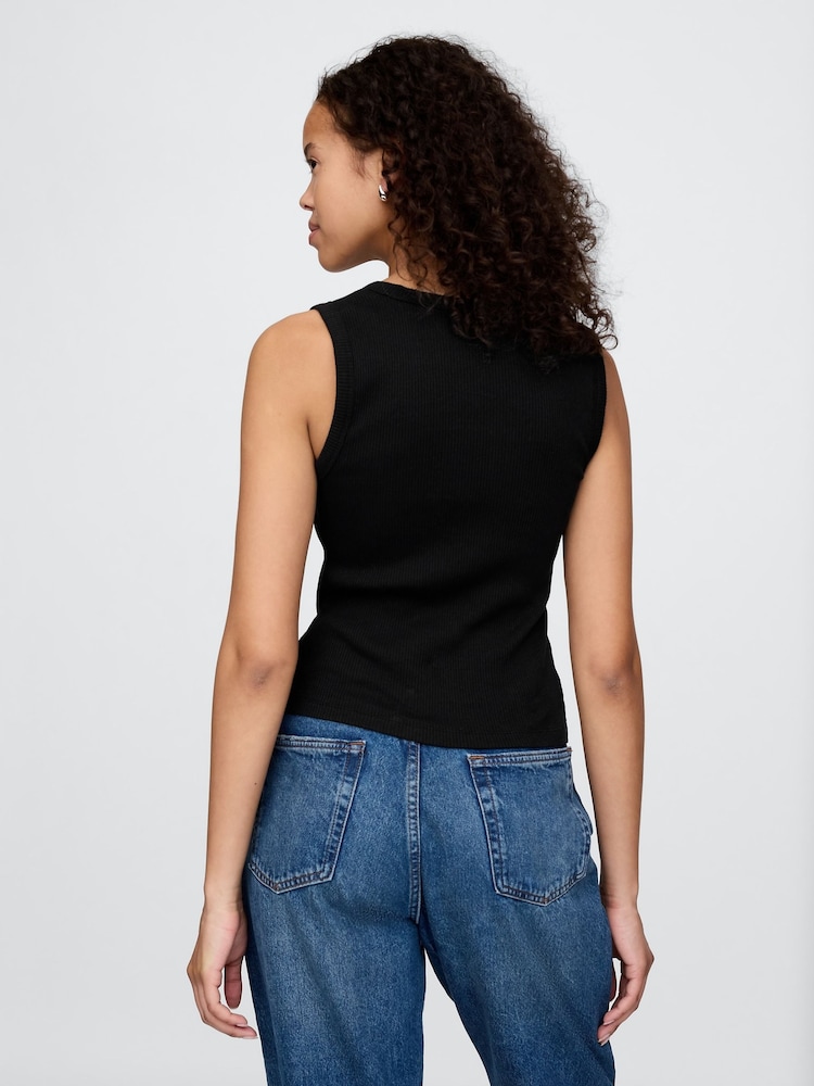 Gap Black Ribbed Knit Cotton Stretch Scoop Vest - Image 2 of 5