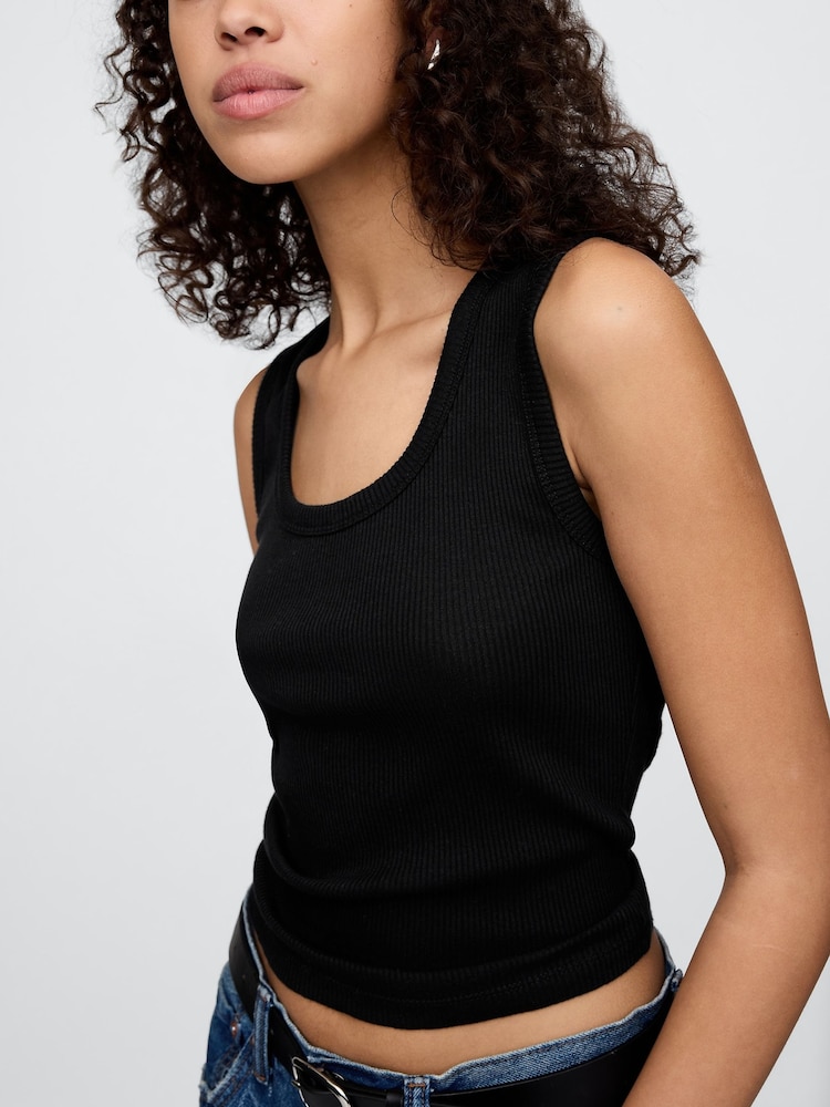 Zwart - Gap Ribbed Knit Cotton Stretch Scoop Vest - Image 4 of 5