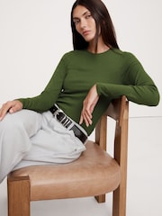Banana Republic Green Ribbed Crew-Neck T-Shirt - Image 1 of 1