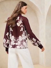 Lipsy Burgundy Red Long Sleeve Grandad Collar Blouse - Image 5 of 5