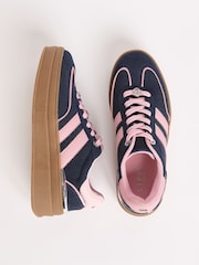 Lipsy Navy Standard Fit Pink Stripe Chunky Gum Trainers - Image 1 of 5