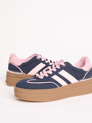 Lipsy Navy Standard Fit Pink Stripe Chunky Gum Trainers - Image 2 of 5
