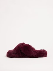 Berry Red - Lipsy Faux Fur Cross Strap Nightwear Slippers - Imagem 5 de 5