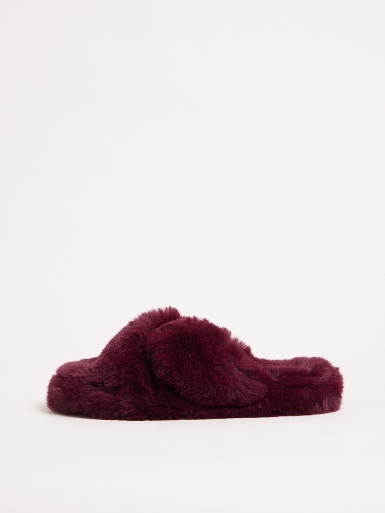 Berry Red - Lipsy Faux Fur Cross Strap Nightwear Slippers - Imagem 5 de 5