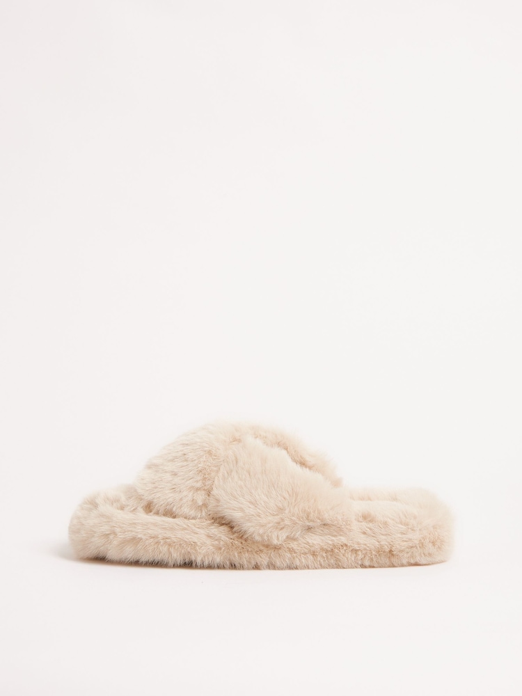 Camelo - Lipsy Faux Fur Cross Strap Nightwear Slippers - Imagem 5 de 5
