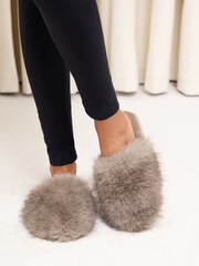 Lipsy Chocolate Brown Faux Fur Ultra Fluffy Close Toe Mule Nightwear Mule Slippers - Image 2 of 5