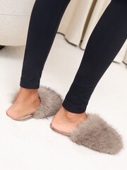 Lipsy Chocolate Brown Faux Fur Ultra Fluffy Close Toe Mule Nightwear Mule Slippers - Image 4 of 5