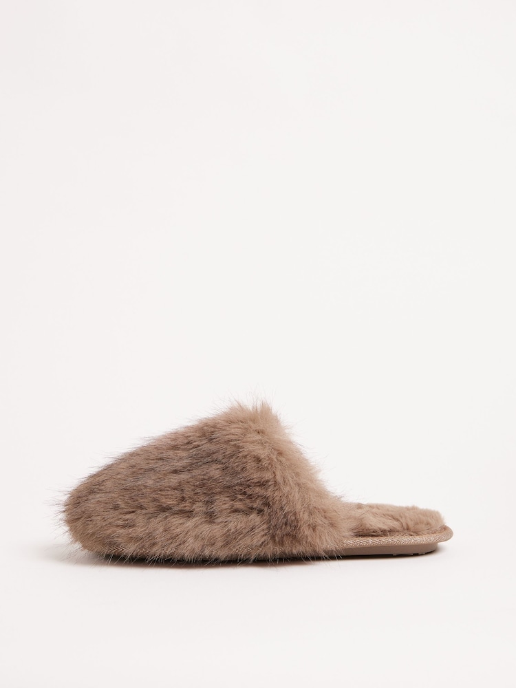 Lipsy Chocolate Brown Faux Fur Ultra Fluffy Close Toe Mule Nightwear Mule Slippers - Image 5 of 5