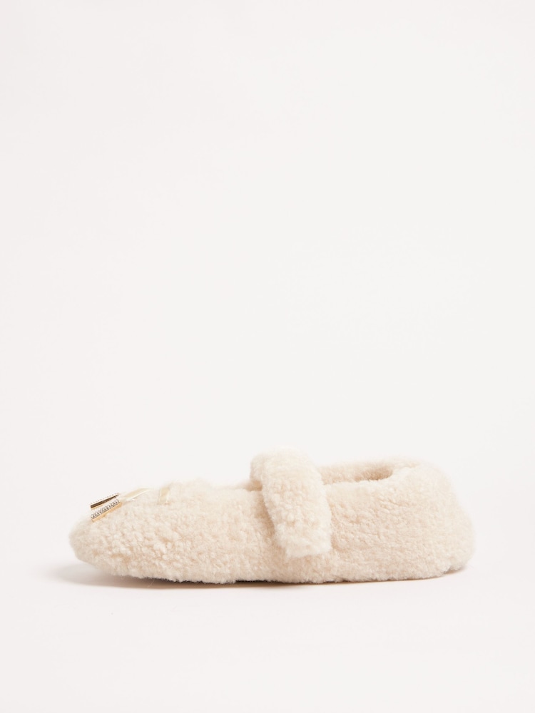 Lipsy Cream Borg Mary Jane with Bow Detail Slippers - Image 5 of 5