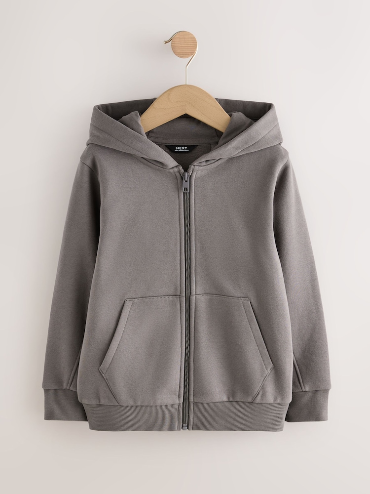 Charcoal Grey Zip Through Plain Zip Through Hoodie (3-16yrs) - Image 1 of 4 Charcoal Grey Zip Through Plain Zip Through Hoodie (3-16yrs) - Image 1 of 4