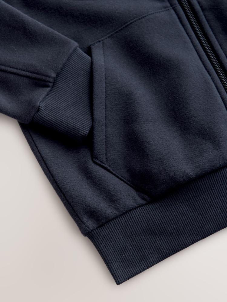 Navy Blue Plain Zip Through Hoodie (3-16yrs) - Image 4 of 4