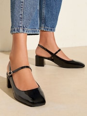 Friends Like These Black Patent Slingback MaryJane Low Block Heel Court Shoes - Image 1 of 5