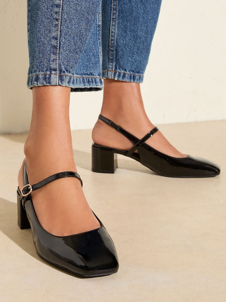 Friends Like These Black Patent Slingback MaryJane Low Block Heel Court Shoes - Image 1 of 5