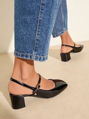 Friends Like These Black Patent Slingback MaryJane Low Block Heel Court Shoes - Image 4 of 5