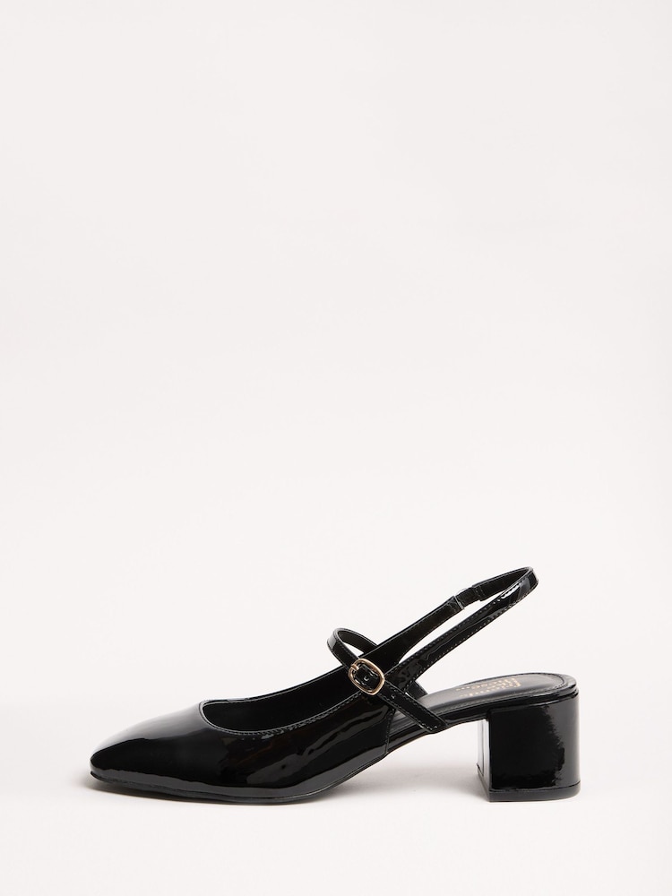 Friends Like These Black Patent Slingback MaryJane Low Block Heel Court Shoes - Image 5 of 5
