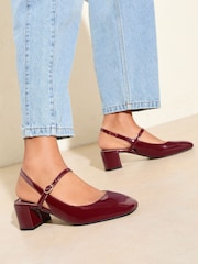 Friends Like These Burgundy Red Patent Slingback MaryJane Low Block Heel Court Shoes - Image 1 of 5