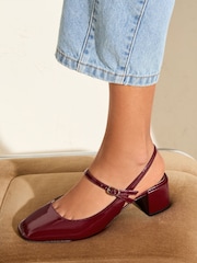 Friends Like These Burgundy Red Patent Slingback MaryJane Low Block Heel Court Shoes - Image 2 of 5