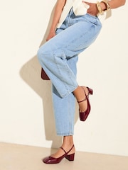 Friends Like These Burgundy Red Patent Slingback MaryJane Low Block Heel Court Shoes - Image 3 of 5