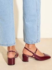 Friends Like These Burgundy Red Patent Slingback MaryJane Low Block Heel Court Shoes - Image 4 of 5