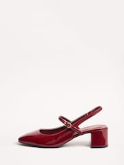 Friends Like These Burgundy Red Patent Slingback MaryJane Low Block Heel Court Shoes - Image 5 of 5