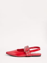 Friends Like These Red Buckle Slingback Pointed Toe Faux Patent Leather Ballerina Shoes - Image 5 of 5