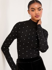Lipsy Black Hotfix Knitted Roll Neck Jumper - Image 1 of 4